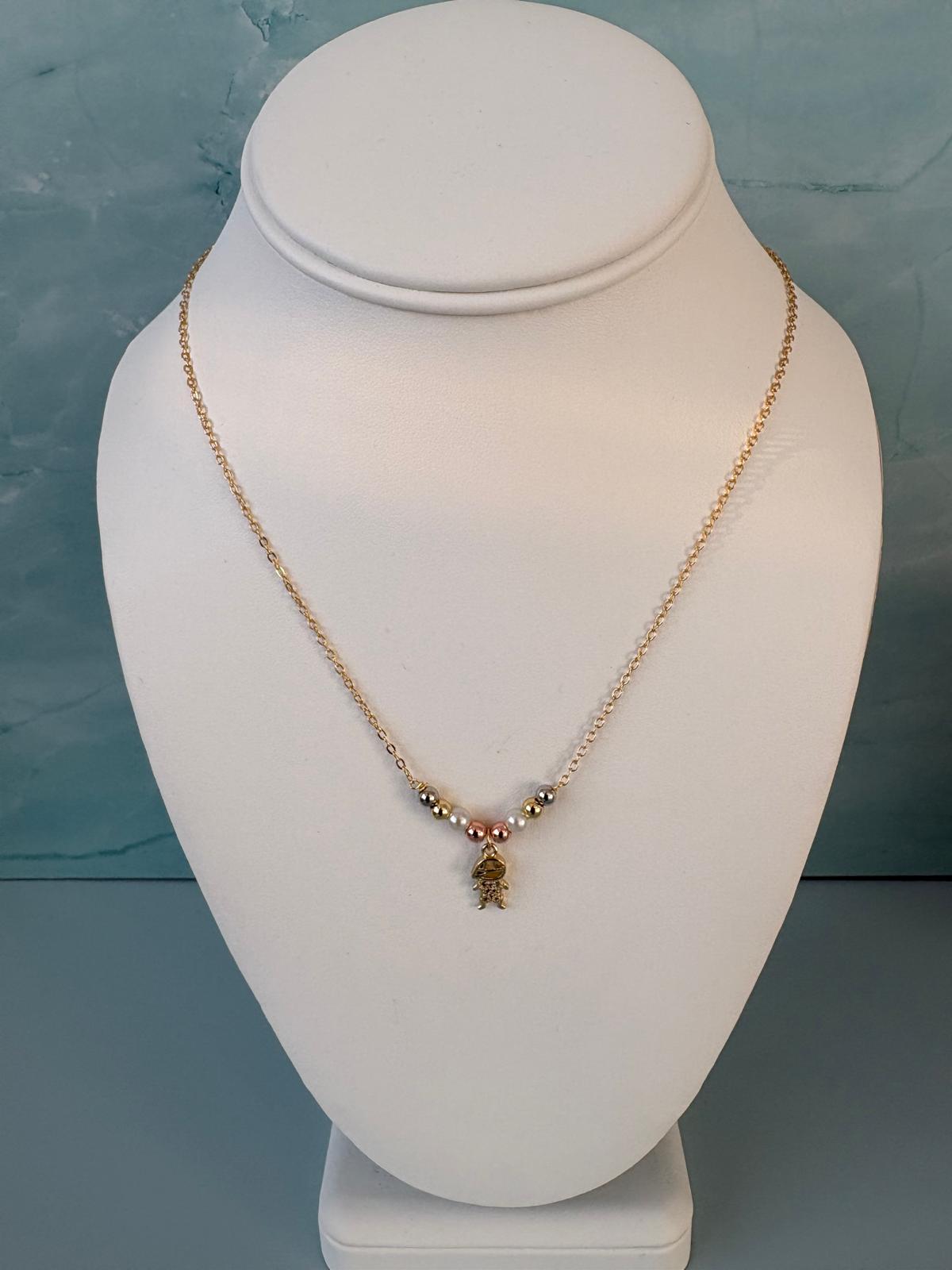 Boy Charm Mixed-Bead Necklace (Gold-Tone, Dainty & Minimalist)