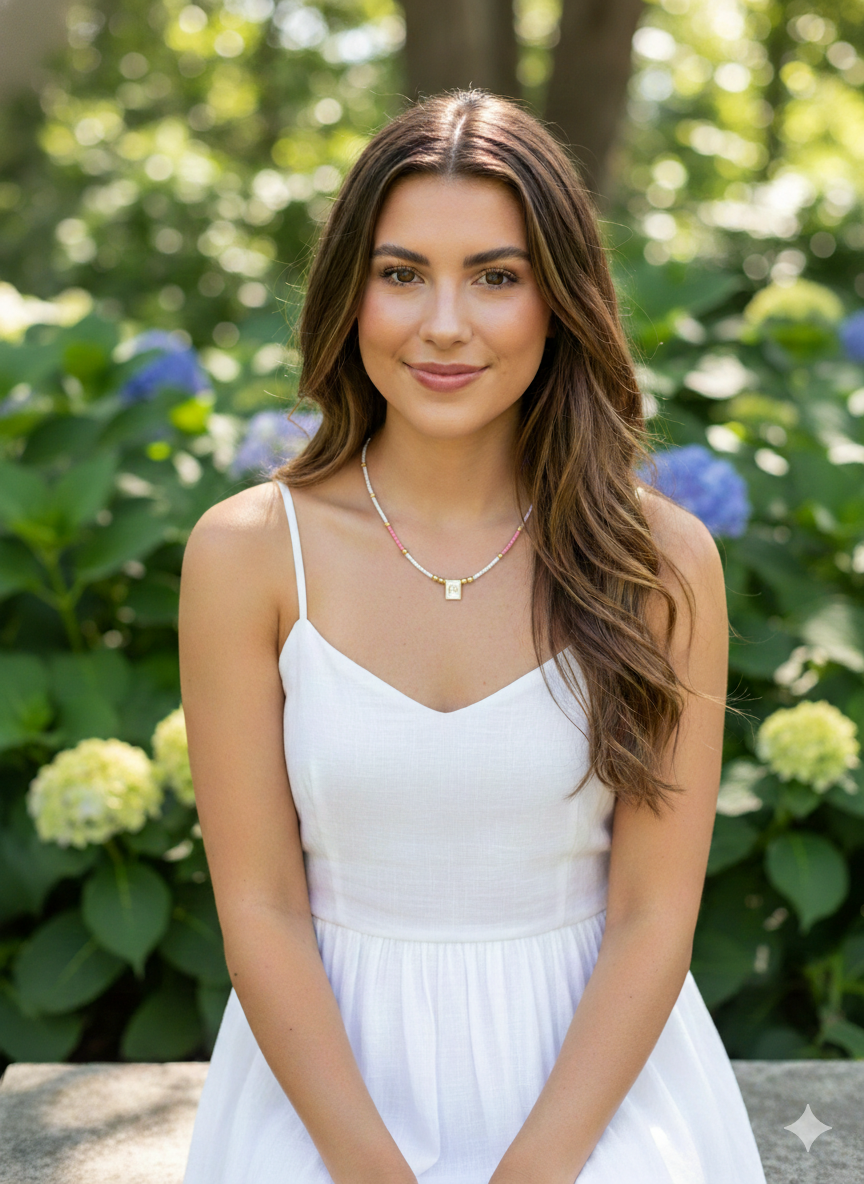 Pastel “Fé” Faith Necklace – Pink, White & Nude Beads with Gold Stainless Steel Pendant, Dainty Christian Gift for Her