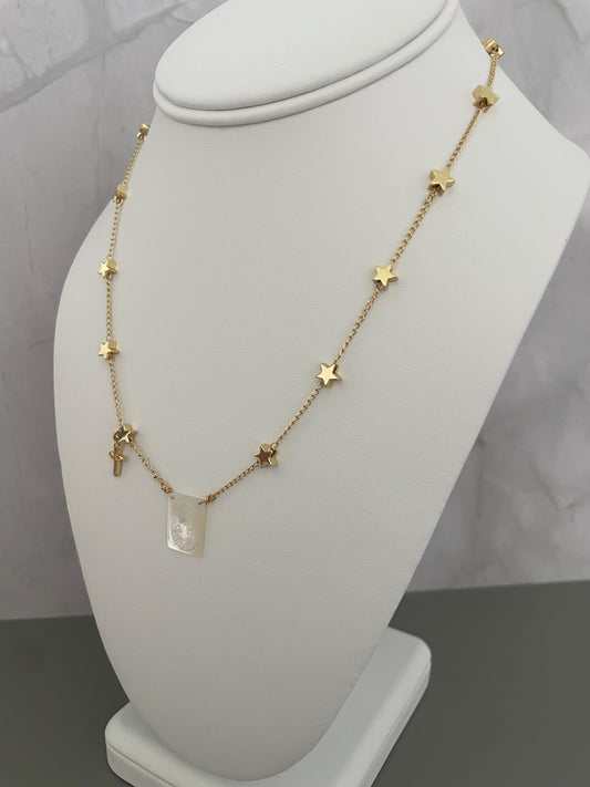Handmade Gold Star Charm Necklace with Virgin Mary Pendant