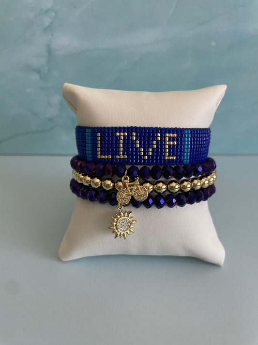 "Live" Blue Beaded Bracelet Set