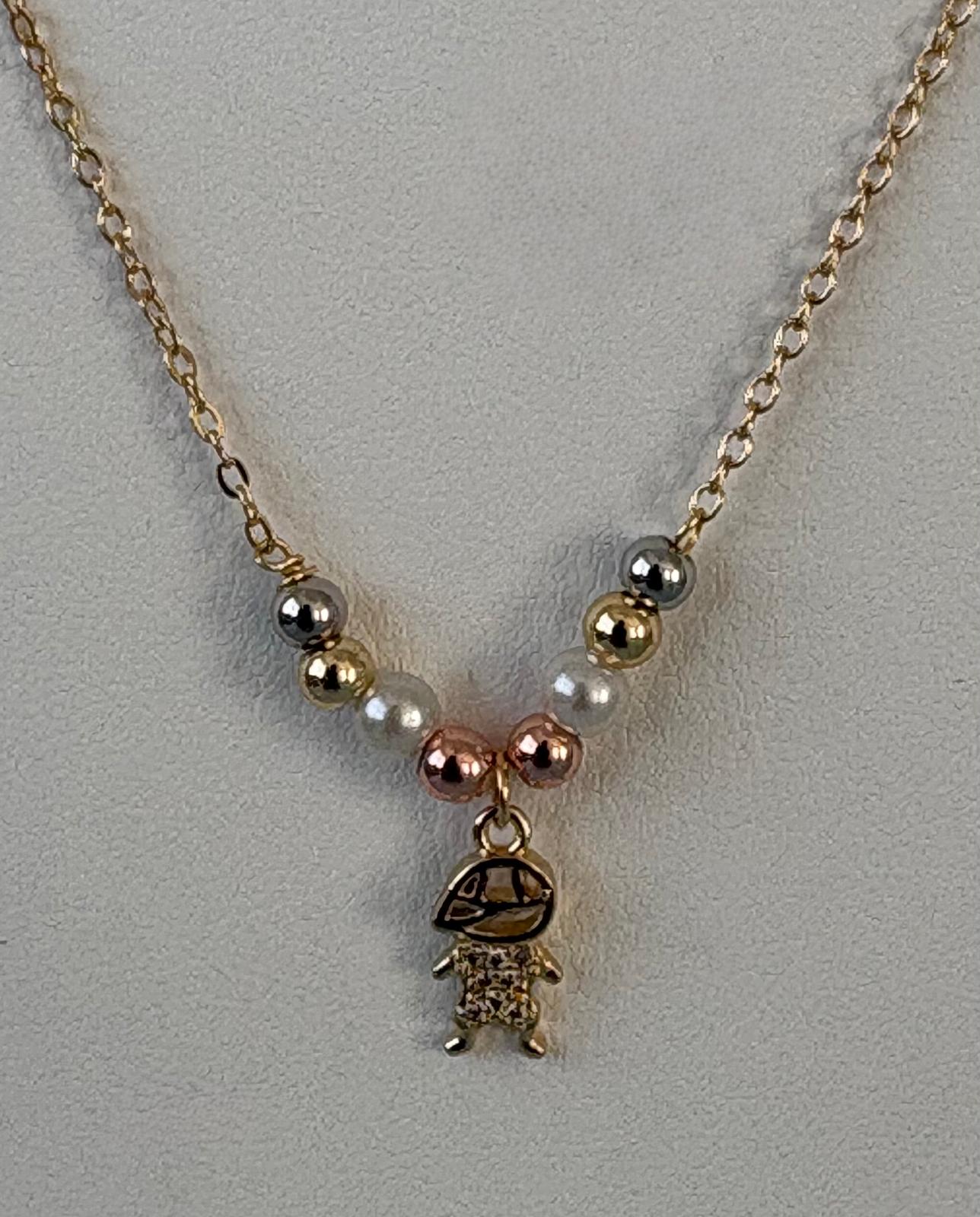 Boy Charm Mixed-Bead Necklace (Gold-Tone, Dainty & Minimalist)