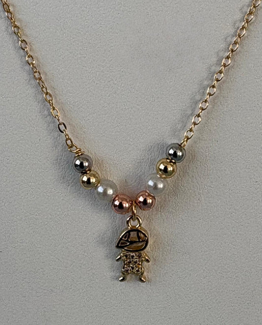 Boy Charm Mixed-Bead Necklace (Gold-Tone, Dainty & Minimalist)