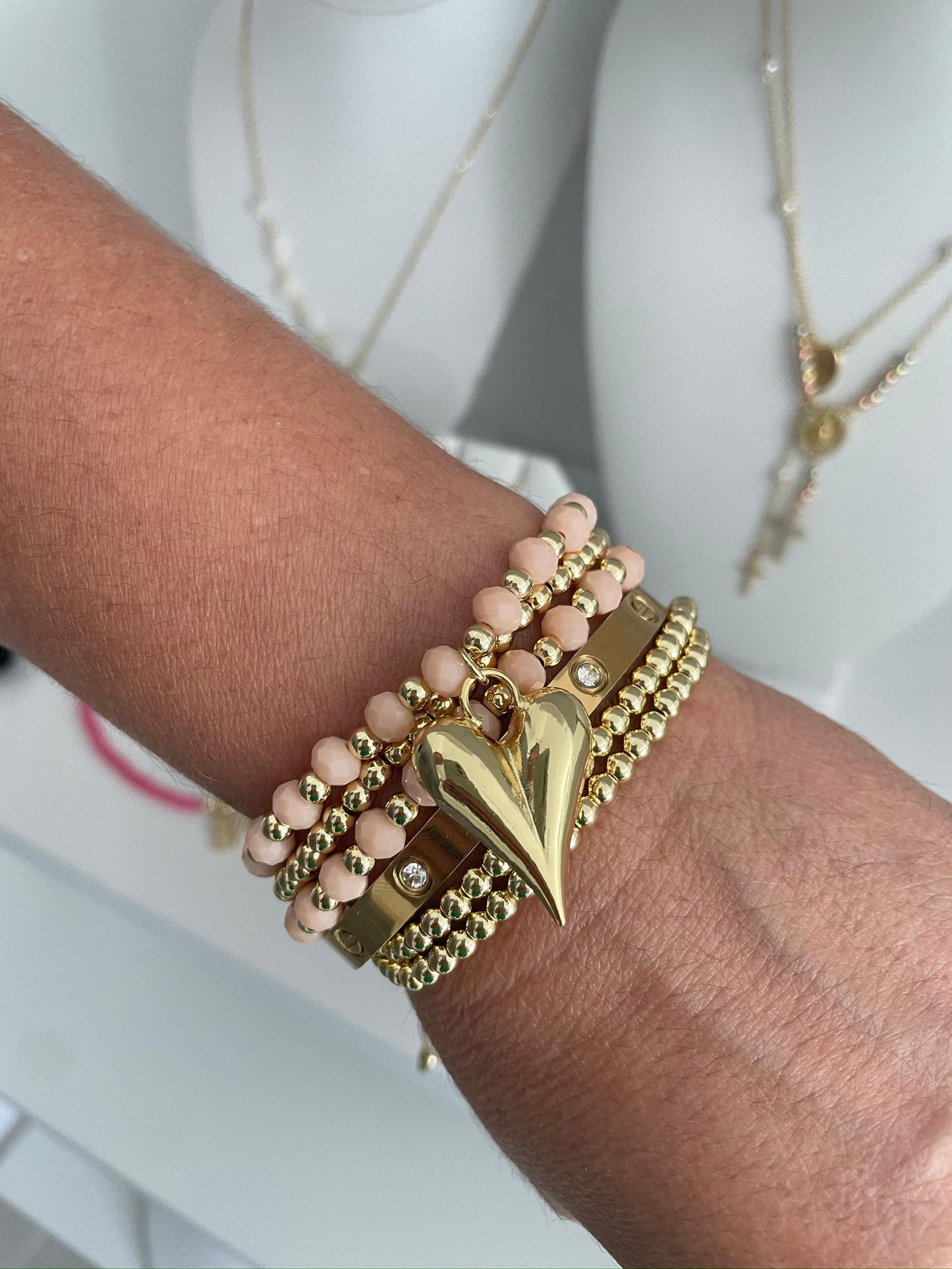 Crystal bracelet, gold filled heart charm