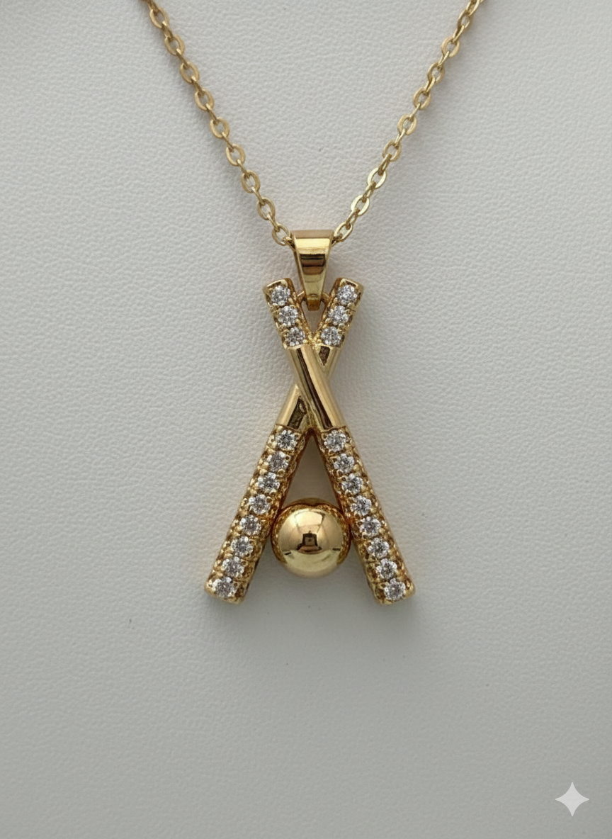 Gold Baseball Bat Necklace – Sparkling Crossed Bats & Ball Pendant, Sports Jewelry Gift for Baseball Moms, Players & Fans