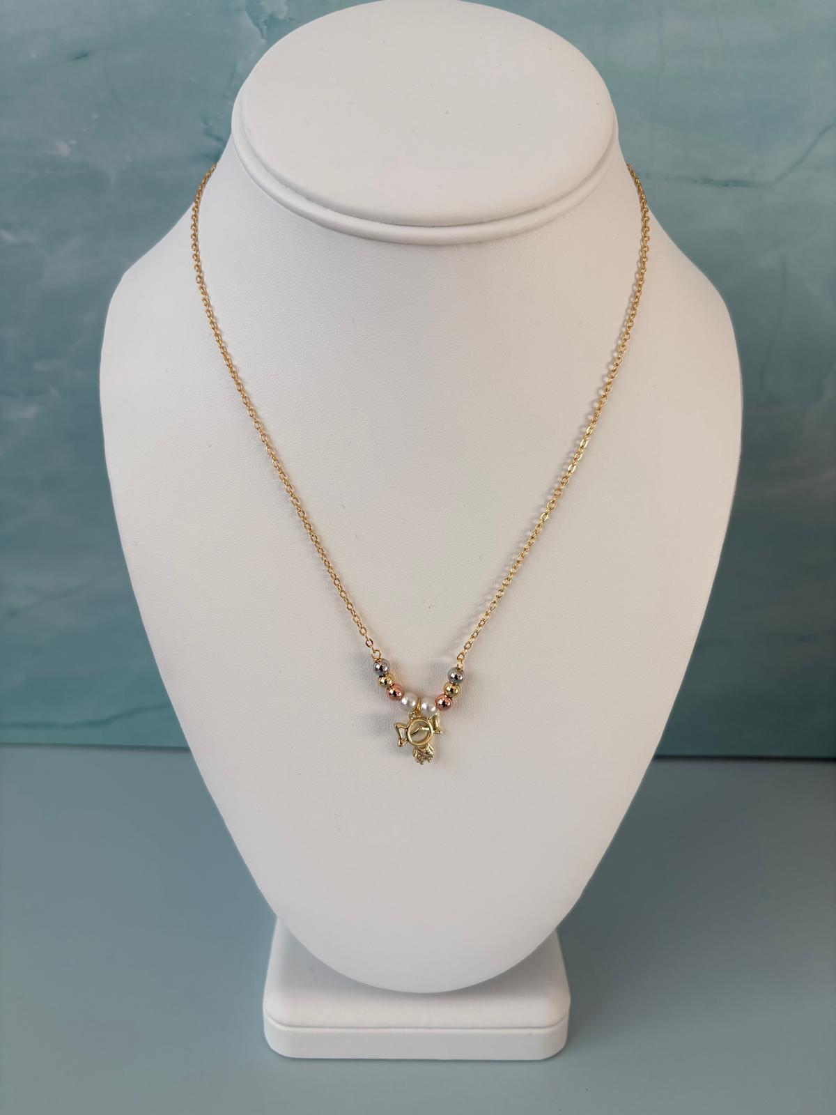 Little Girl & Star Charm Necklace (Gold-Tone, Mixed Beads)