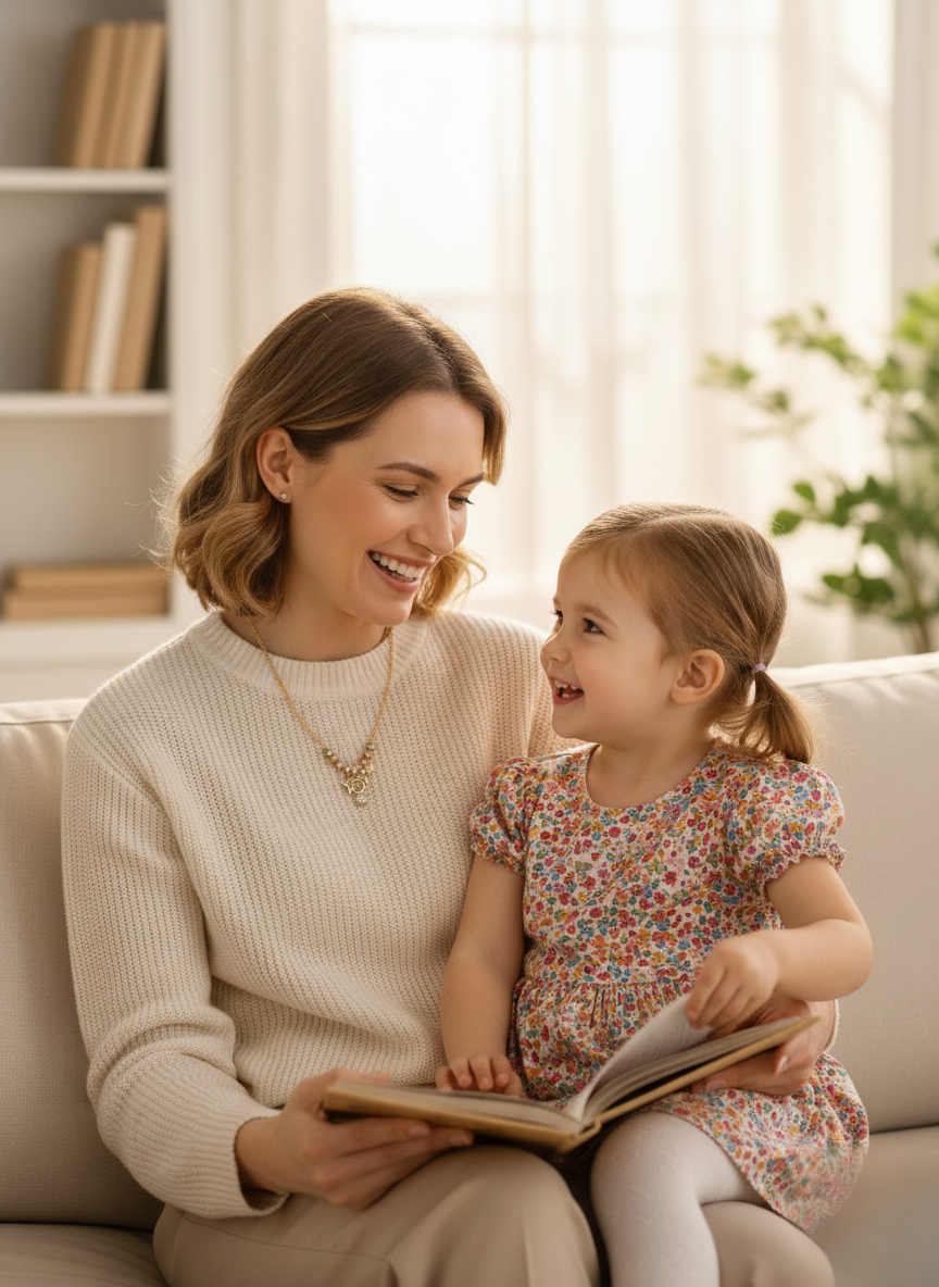 Little Girl & Star Charm Necklace (Gold-Tone, Mixed Beads)