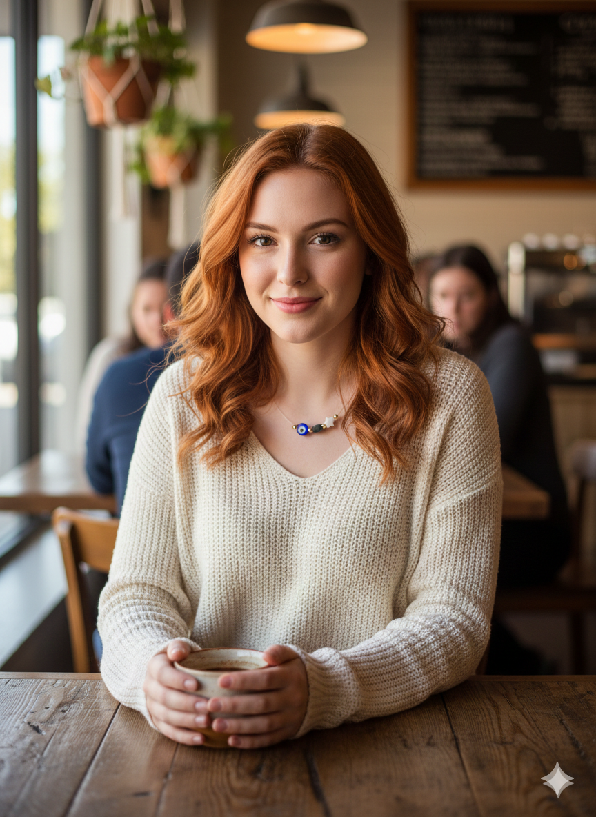 Evil Eye Necklace on Invisible String – Blue Nazar, Black Bead & White Star with Gold Beads, Minimalist Protection Jewelry Gift for Her