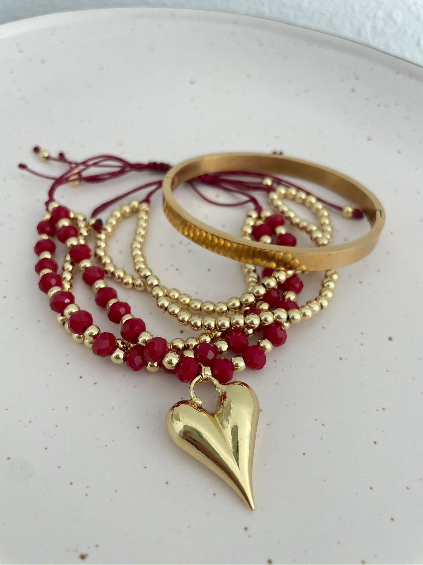 Set Czech crystal bracelet and gold filled heart charm